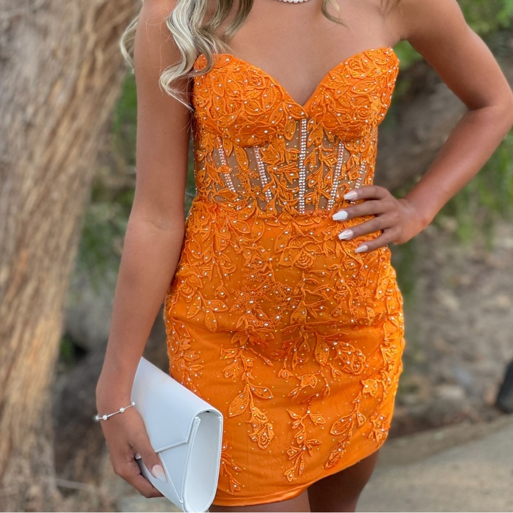 Sherri Hill Orange Strapless Dress 54227